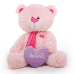 Pink 3.5 Feet Big Muffler Teddy Bear with a Purple Happy Mothers Day heart